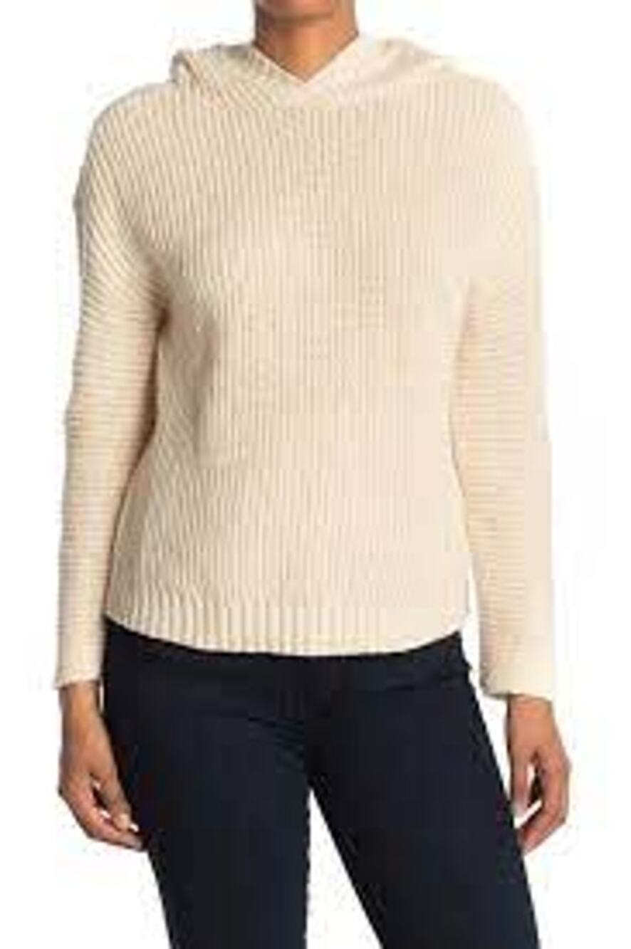 Abound Cozy Ribbed Knit Long Sleeve Hoodie Sweater Heather Beige Size Medium NWT
